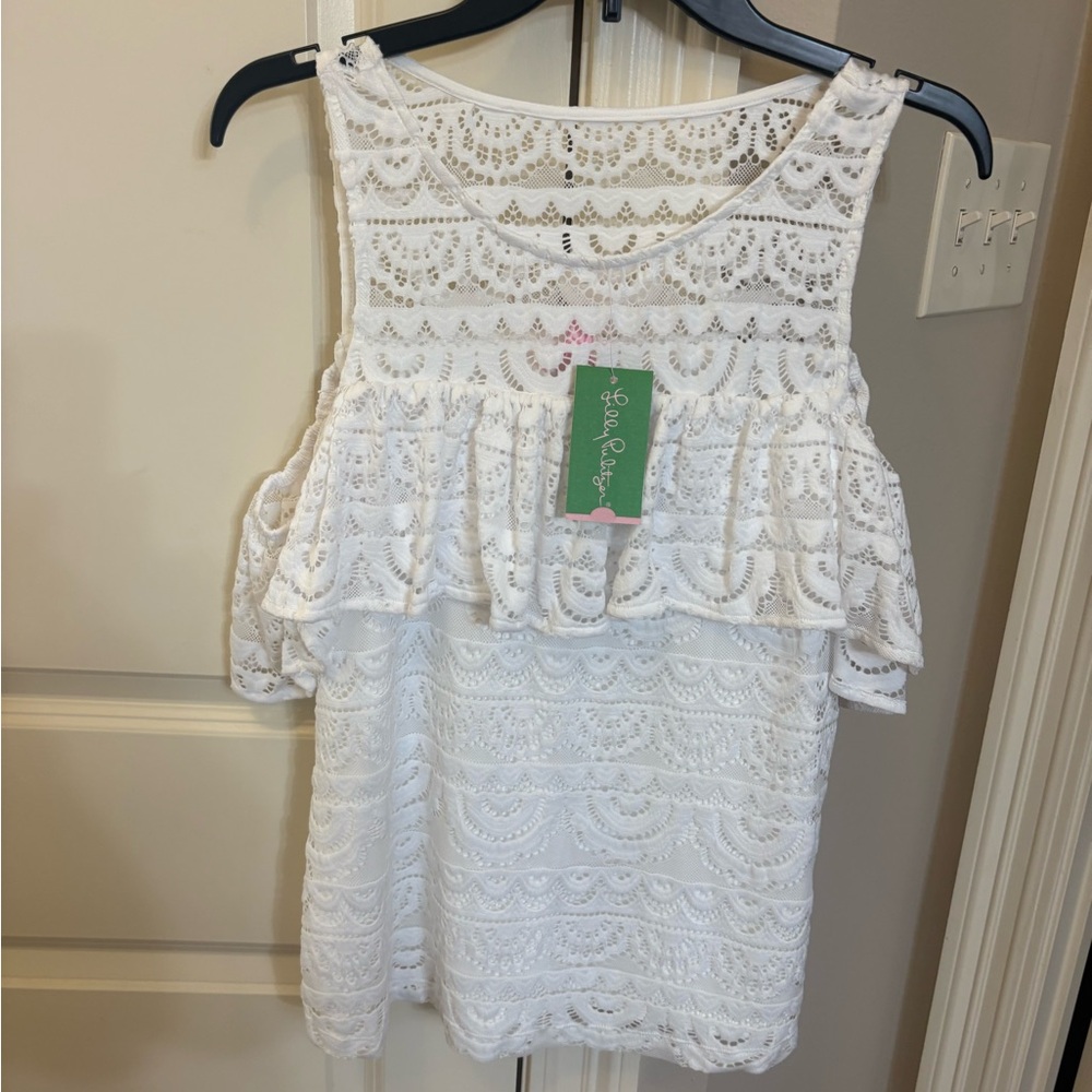 Lilly Pulitzer White Lace Ruffle Tank